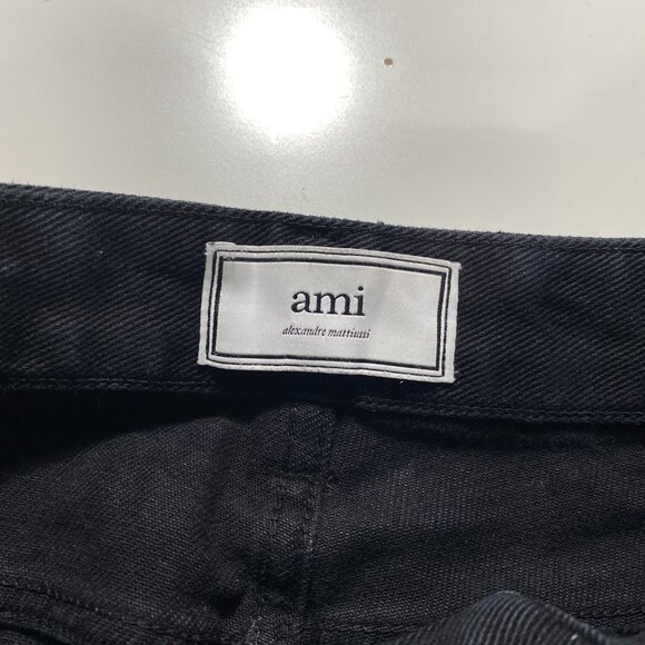 AMI Paris Heavyweight Slim Fit Straight Leg Button-Fly Jeans black mens 33x31 - Picture 4 of 11